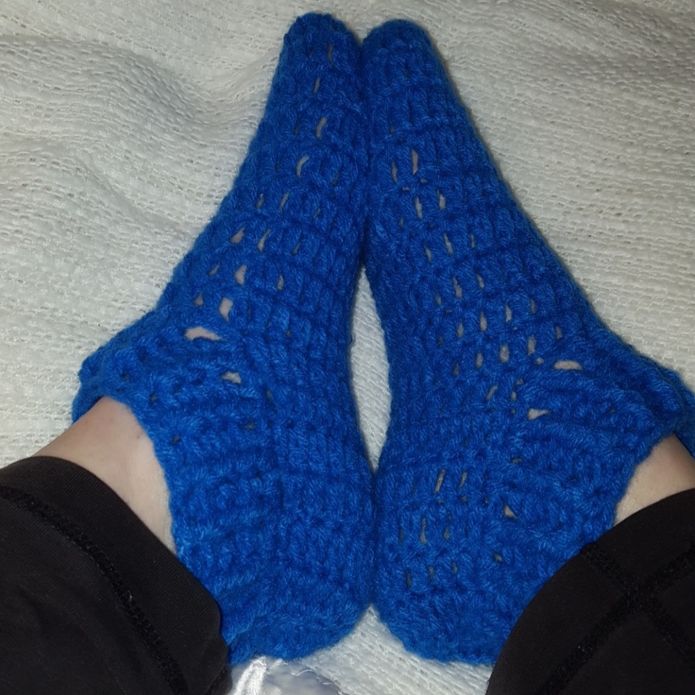Ocean Blue Handmade Crochet Ankle Slippers